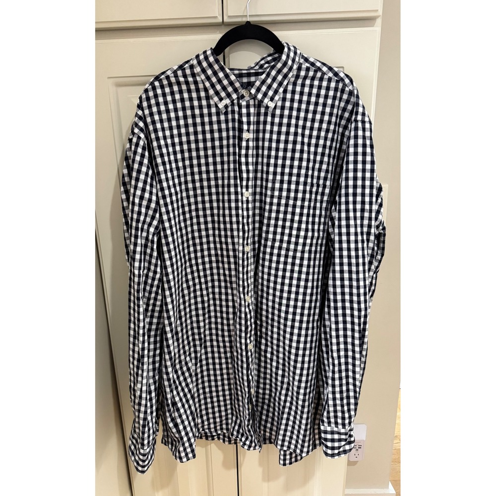 Double Pump Mens 2XLT Black‎ White Gingham Check Button Down Long Sleeve Shirt